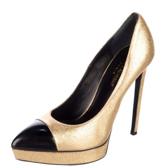 Saint Laurent Women's Heels in Gold and Black size 39/8 - Picture 2 of 5